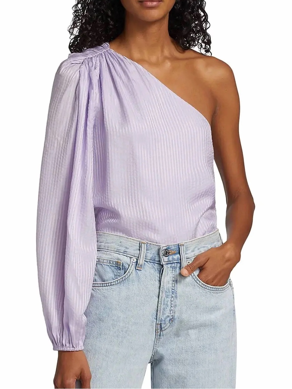 Cami NYC One Shoulder Lilac Purple Lenore Striped Silk Blouse Top Size XS
